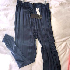 Tina Jo Blue Satin Cargo Jogger Pan Size Small NWT